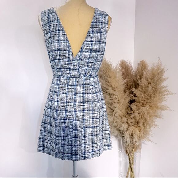 Zara Blue Overall Tweed Plaid Pinafore Mini Dress Size M - Picture 11 of 16